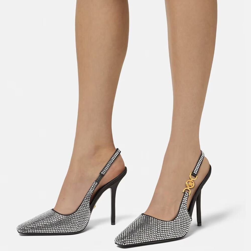 Versace Medusa Crystal Embellished Slingback Pump Heels Evening Formal Party 11